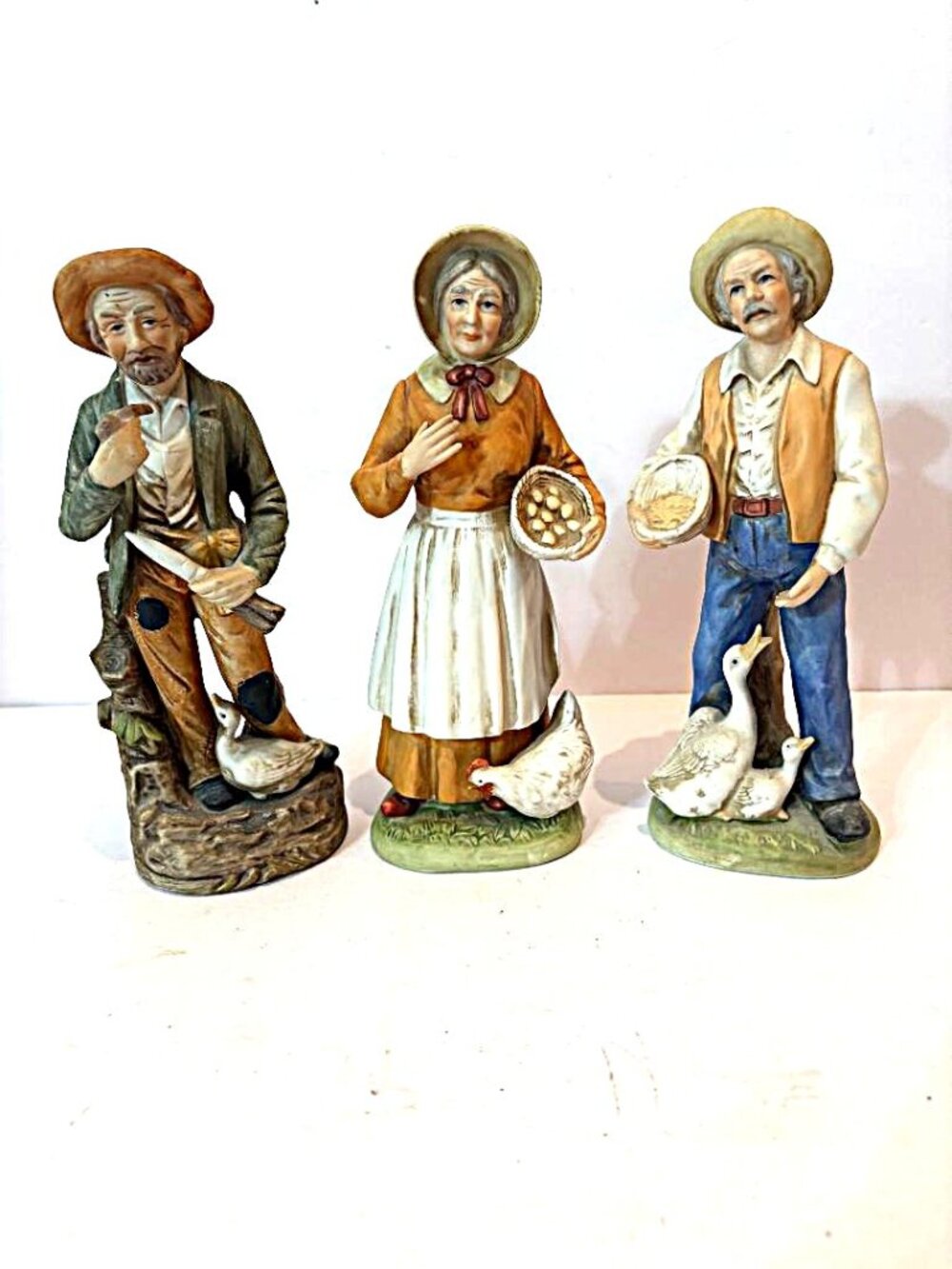Vintage Set of 3 Rustic Porcelain Homco Old Farm Couple #1426 & Famer #1417 -8"